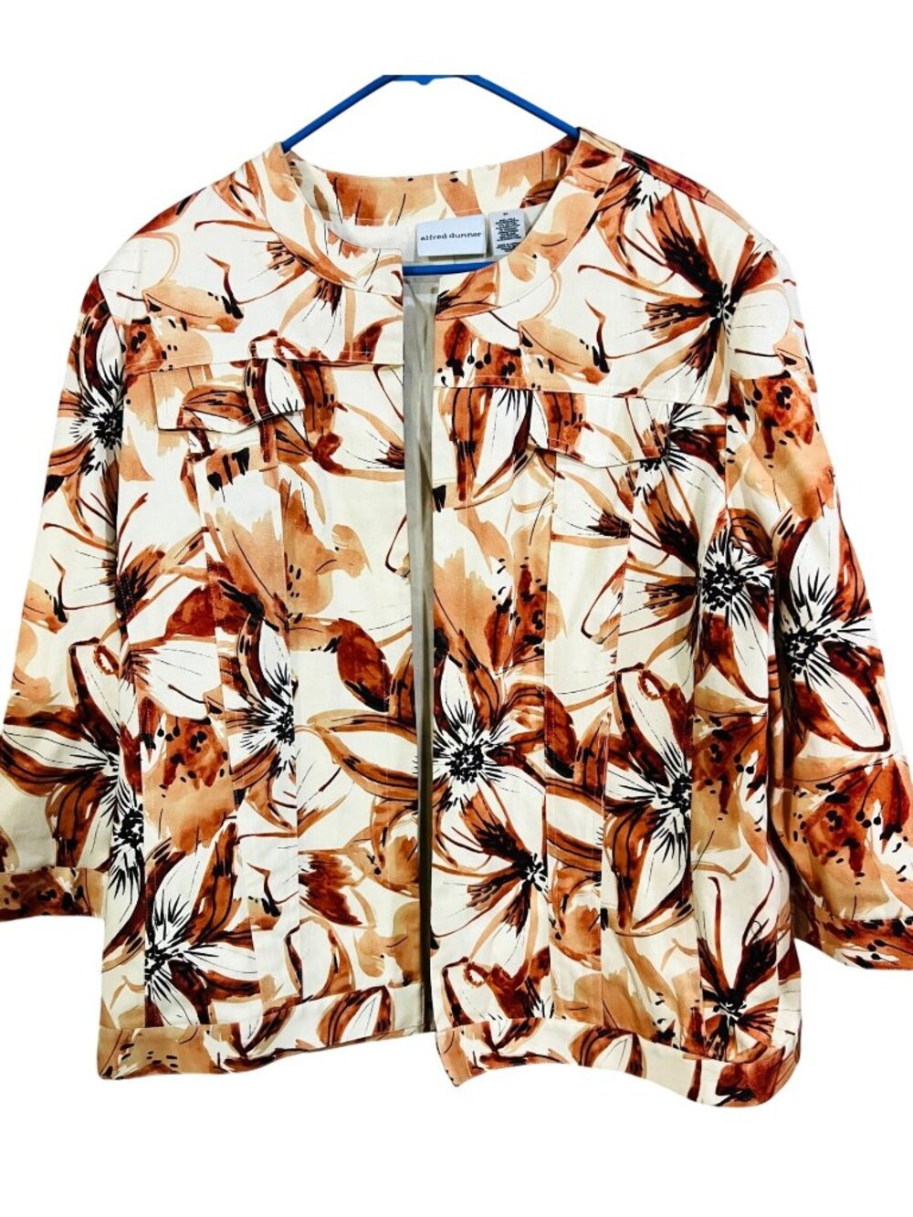 Alfred Dunner Women's Floral Open Jacket 3/4 Sleeve Size 20 Cotton Blend
